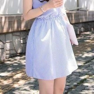Đầm xòe sơ mi sọc xanh