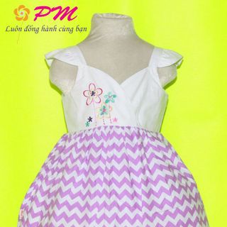 PM001 - Đầm bé gái ziczac thêu hoa xinh xinh