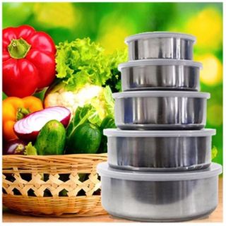 Bộ 5 hộp inox kèm nắp nhựa đựng thức ăn tủ lạnh