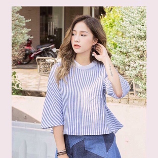 áo sọc cổ trụ xanh