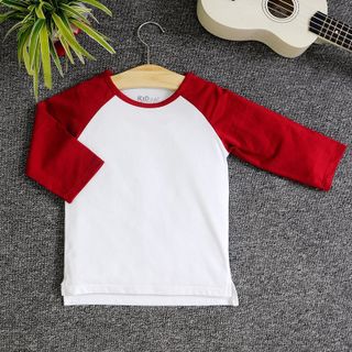 RL22 - Áo thun trơn trẻ em Raglan tay lửng Trắng - đỏ đậm giá sỉ