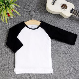 RL21 - Áo thun trơn trẻ em Raglan tay lửng Trắng - đen giá sỉ