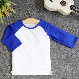 RL28 - Áo thun trơn trẻ em Raglan tay lửng Trắng - xanh bích giá sỉ