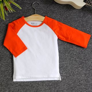 RL24 - Áo thun trơn trẻ em Raglan tay lửng Trắng - cam cà rốt giá sỉ