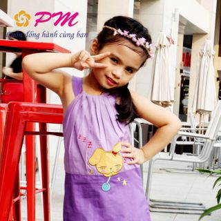 PM009 - Đầm pé gai yếm thêu cún xinh xinh