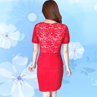 Đầm Ren Dự Tiệc Peplum Đỏ