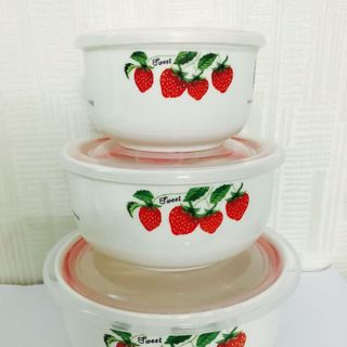 Bộ 3 thố sứ hoa văn quả dâu