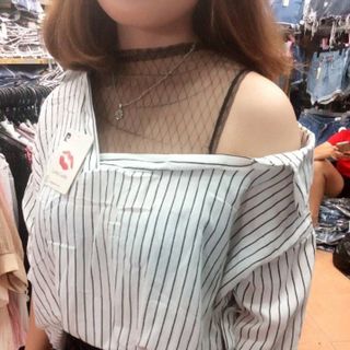 Áo trễ vai phối lưới Quảng Châu