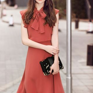 Đầm Lụa Tầm Ý Tay Cánh Tiên Thắt Nơ