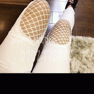 Kaki jean dài phối lưới