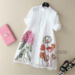 đầm sơ mi in họa tiết