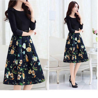 đầm xoè tay lỡ tùng in họa tiết