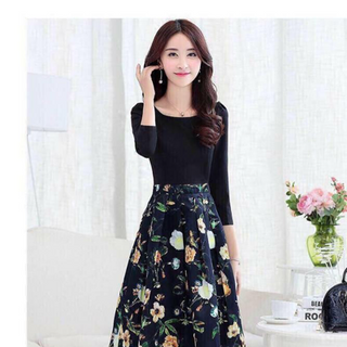 đầm xoè tay lỡ tùng in họa tiết