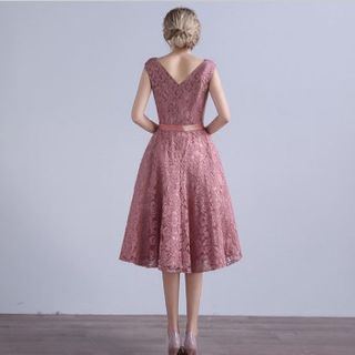 ĐẦM DỰ TIỆC NỮ REN NỔI MÀU HỒNG RUỐC