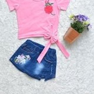 ĐỒ BỘ BÉ GÁI QUẦN JEAN GIẢ VÁY ÁO THUN COTTON 100