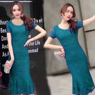 Đầm Ren Xanh Ngọc Đuôi Cá Ngắn Tay Candy