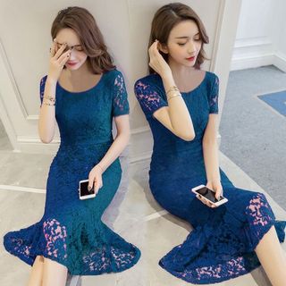 Đầm Ren Xanh Ngọc Đuôi Cá Ngắn Tay Candy