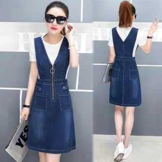 Đầm Jean Yếm cutout eo phối dây kéo TUDUO