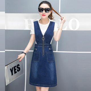 Đầm Jean Yếm cutout eo phối dây kéo TUDUO