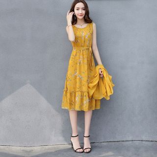 Đầm xòe dáng dài cột nơ eo Sunny