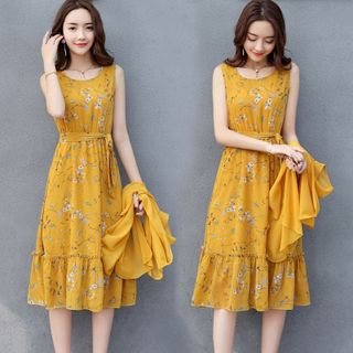 Đầm xòe dáng dài cột nơ eo Sunny