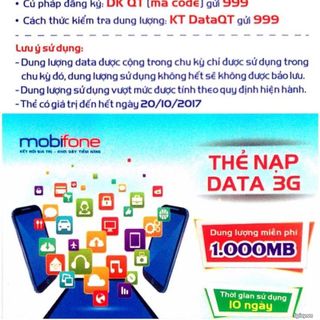 Thẻ Cào Data 3G Mobifone 1Gb sử dụng trong 10 ngày