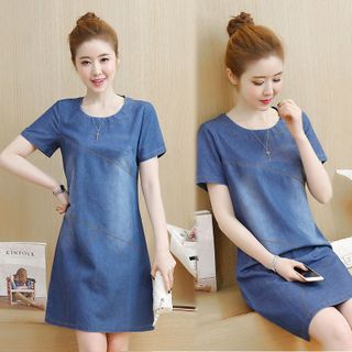 Đầm jean suông A cổ tròn Emily