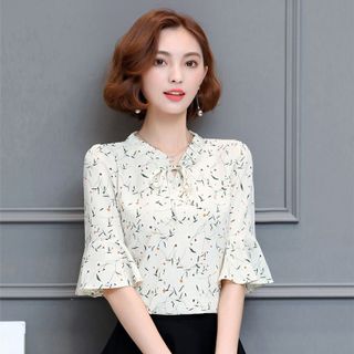 Áo Sơ Mi Kiểu Cổ V Nhún Cột Nơ Andy