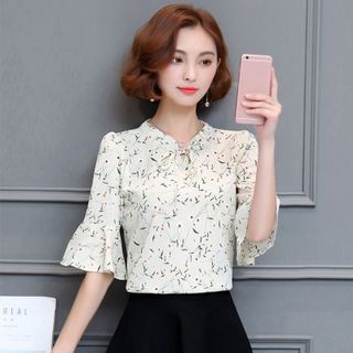 Áo Sơ Mi Kiểu Cổ V Nhún Cột Nơ Andy