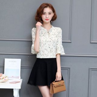 Áo Sơ Mi Kiểu Cổ V Nhún Cột Nơ Andy