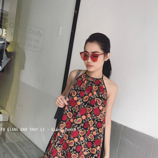 Đầm Yếm suôn voan lưới thêu hoa