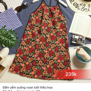 Đầm Yếm suôn voan lưới thêu hoa