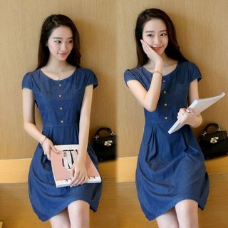 Đầm jean xòe cổ tròn phối túi Nancy