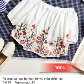 áo croptop bo thun thêu hoa giá sỉ