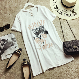 Đầm cotton in chữ phối cổ xẻ phối khoá