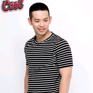 Áo thun nam thời trang sọc cổ tròn