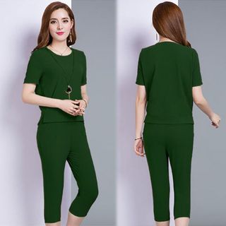 Set bộ lửng cổ tròn AEON xanh rêu