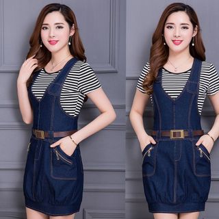 Đầm Jean Yếm Lai Bo Phối Dây Kéo Túi