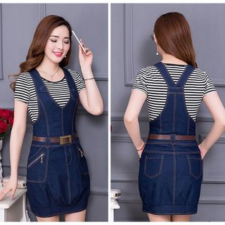 Đầm Jean Yếm Lai Bo Phối Dây Kéo Túi