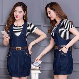 Đầm Jean Yếm Lai Bo Phối Dây Kéo Túi
