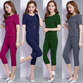 Set bộ lửng cổ tròn AEON xanh rêu