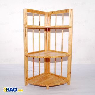 Kệ góc gỗ cao su 38cm 3 tầng màu tự nhiên