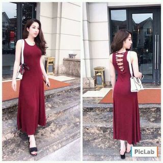 Đầm maxi thun chéo lưng