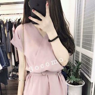 Đầm chéo ngực kèm bell vải coton lạnh