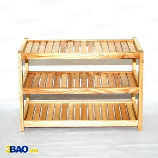Kệ giày gỗ cao su 62cm 3 tầng màu gỗ tự nhiên