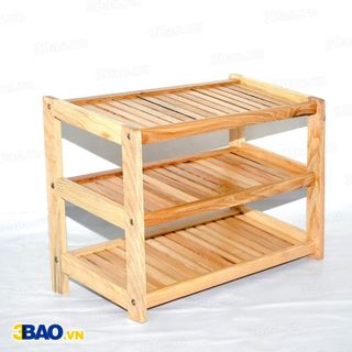 Kệ giày gỗ cao su 62cm 3 tầng màu gỗ tự nhiên