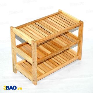 Kệ giày gỗ cao su 62cm 3 tầng màu gỗ tự nhiên