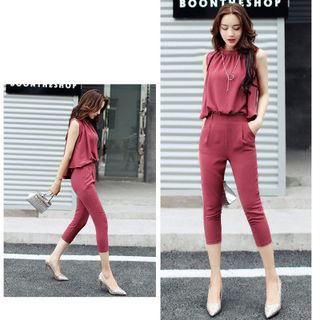 Set bộ lửng đen cổ yếm đuôi tôm phối dây kéo
