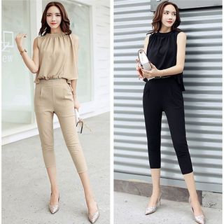 Set bộ lửng da cổ yếm đuôi tôm phối dây kéo