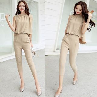 Set bộ lửng màu đất bazan cổ yếm đuôi tôm phối dây kéo